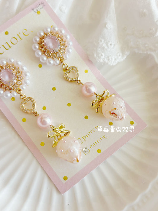 耳夾-罕有水晶草莓耳環