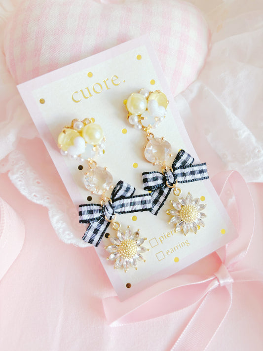 黃色黑白格仔耳環