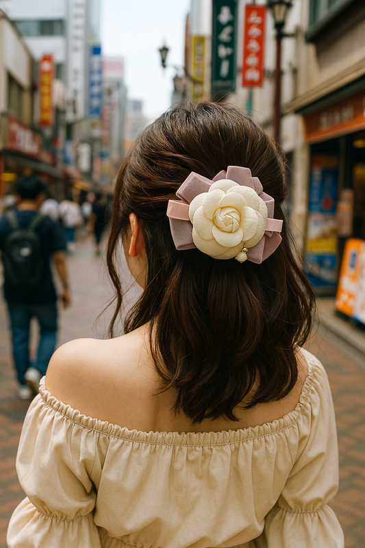 手工髮夾-山茶花高貴抓夾