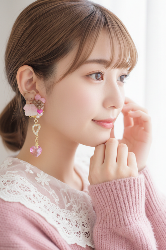 日本手工-CUORE 小熊甜心朱古力造型耳環