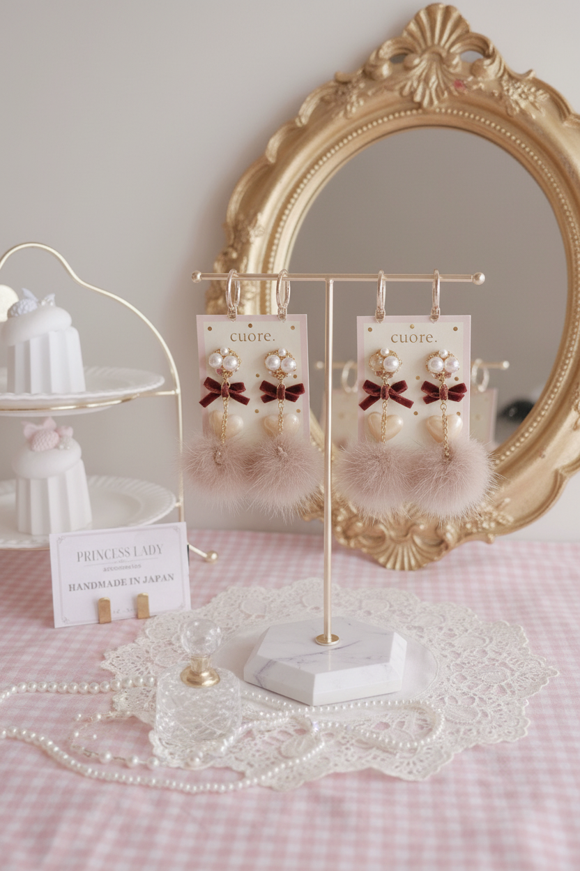 日本手工-冬日棕色水晶毛茸可愛耳環