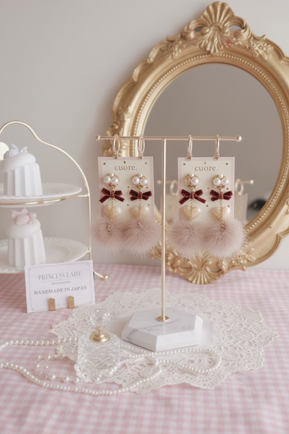 日本手工-冬日棕色水晶毛茸可愛耳環