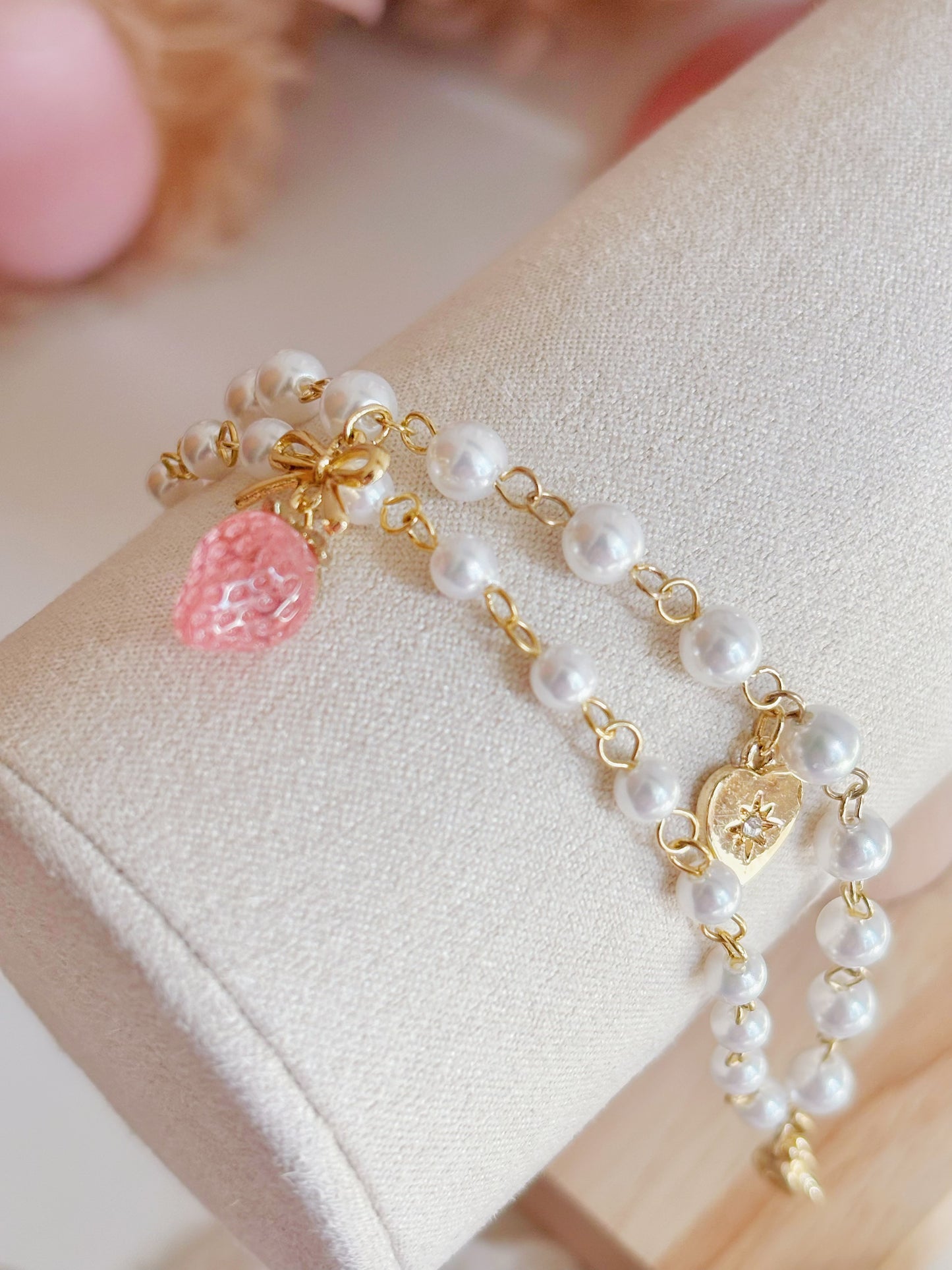 聖誕雪花雙層甜美珍珠手鏈