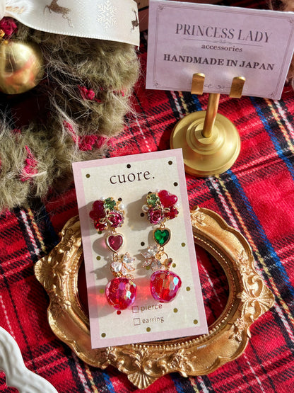 日本手工-聖誕心心立體耳環