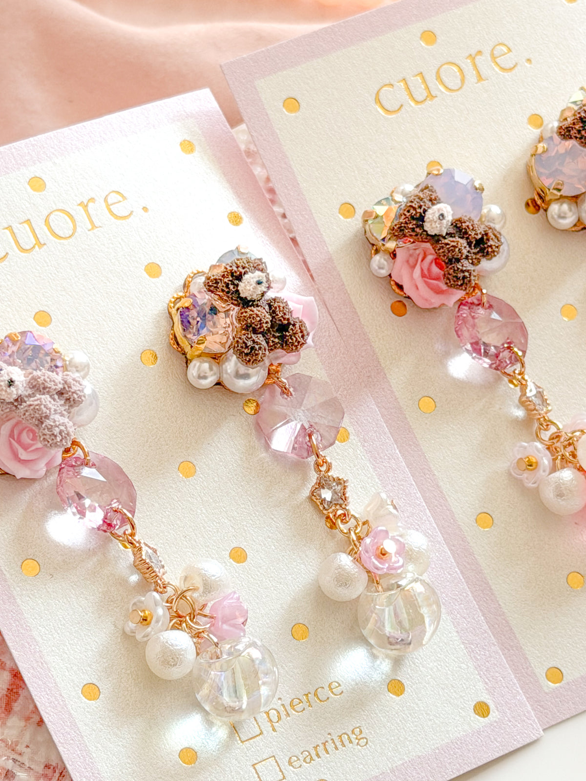 CUORE｜泰迪小熊公主珠珠耳環