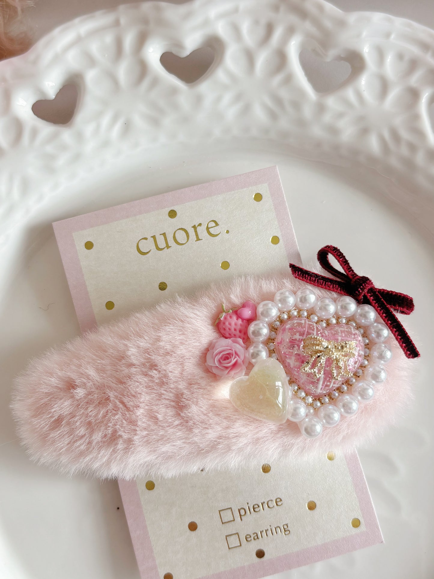 日本手工-可愛甜美風心心毛茸髮夾