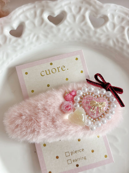 日本手工-可愛甜美風心心毛茸髮夾