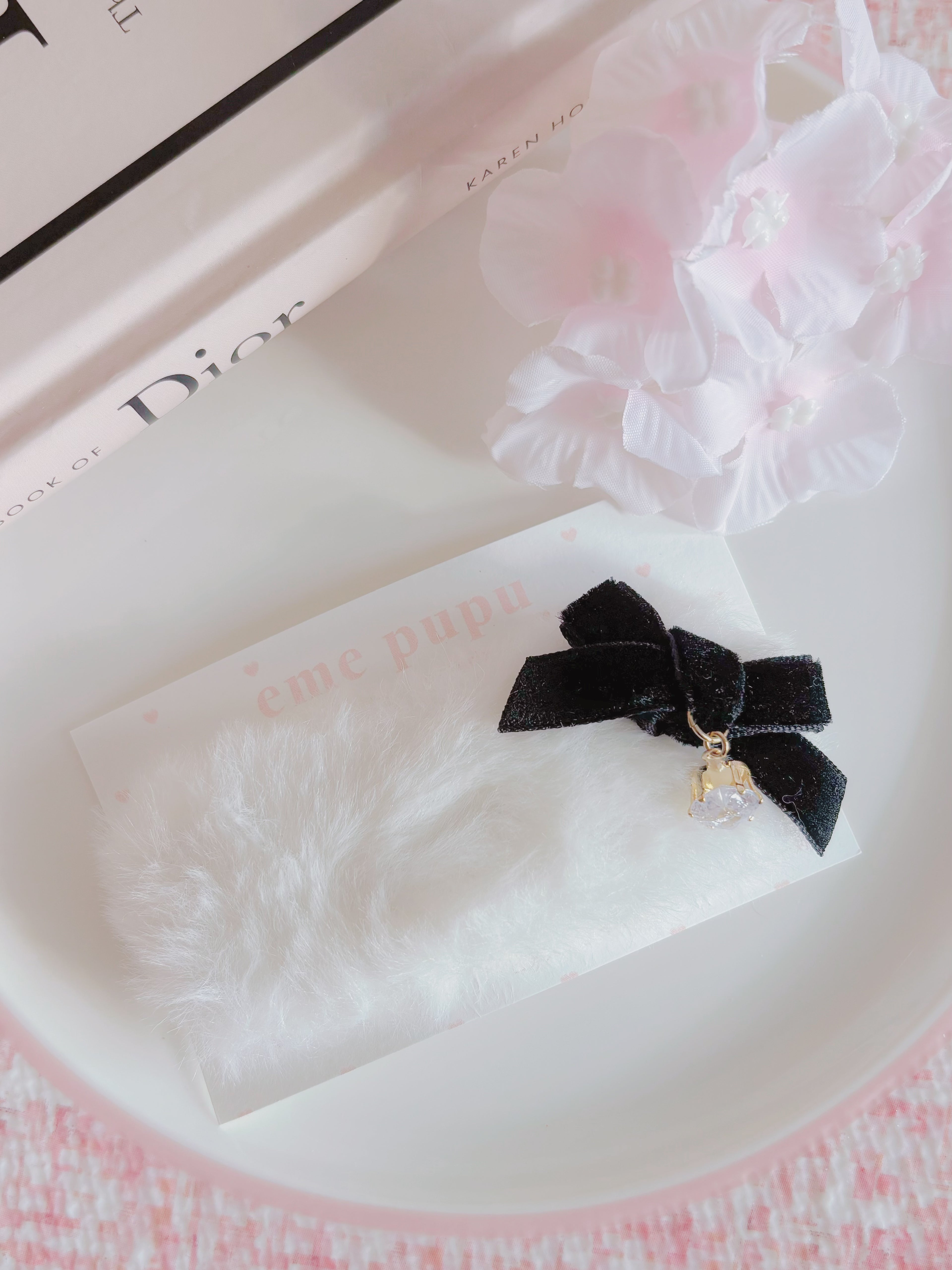 日本手工—毛毛可愛水鑽髮夾