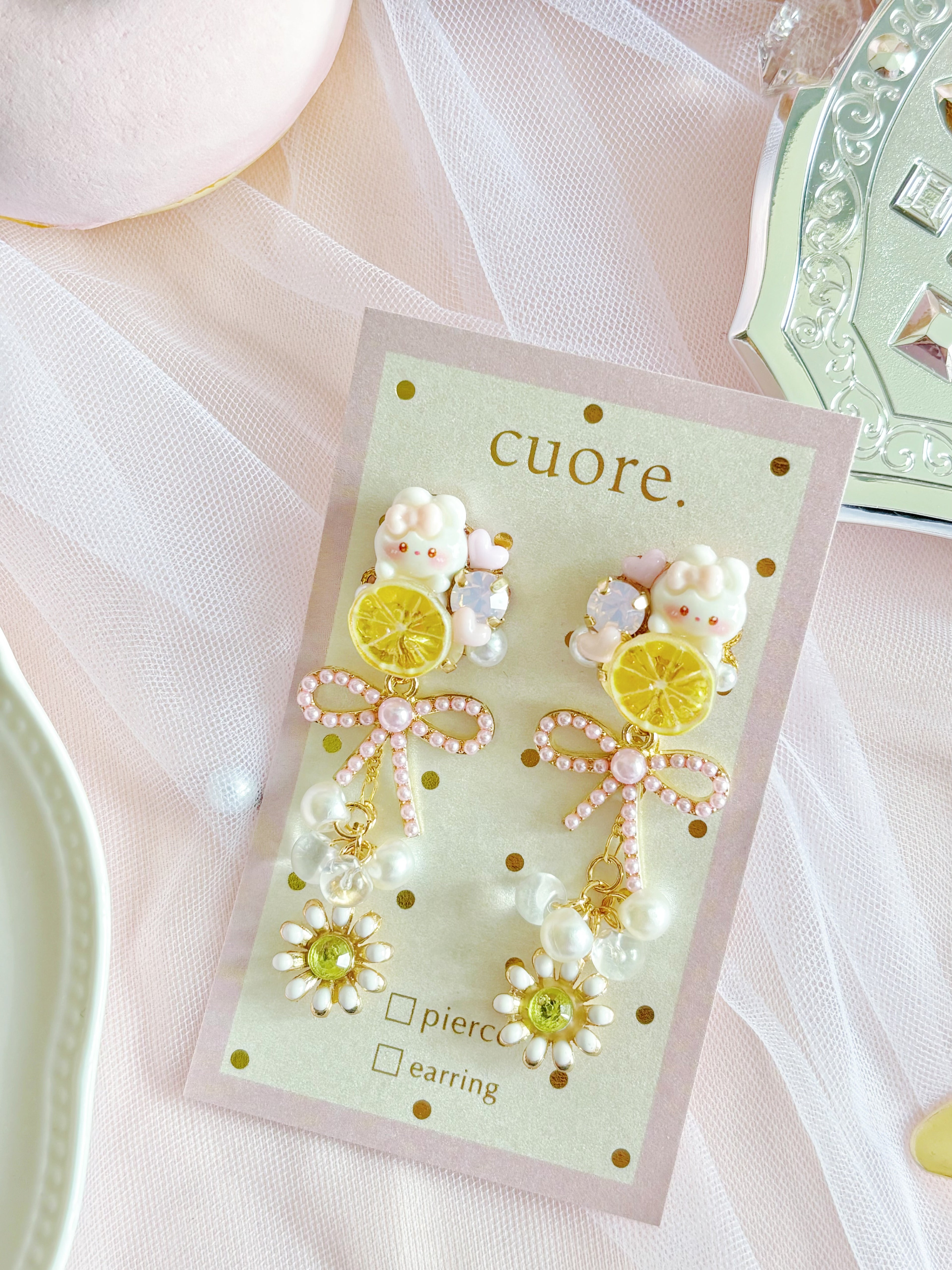 日本手工｜Cuore 小兔檸檬蝴蝶結耳環
