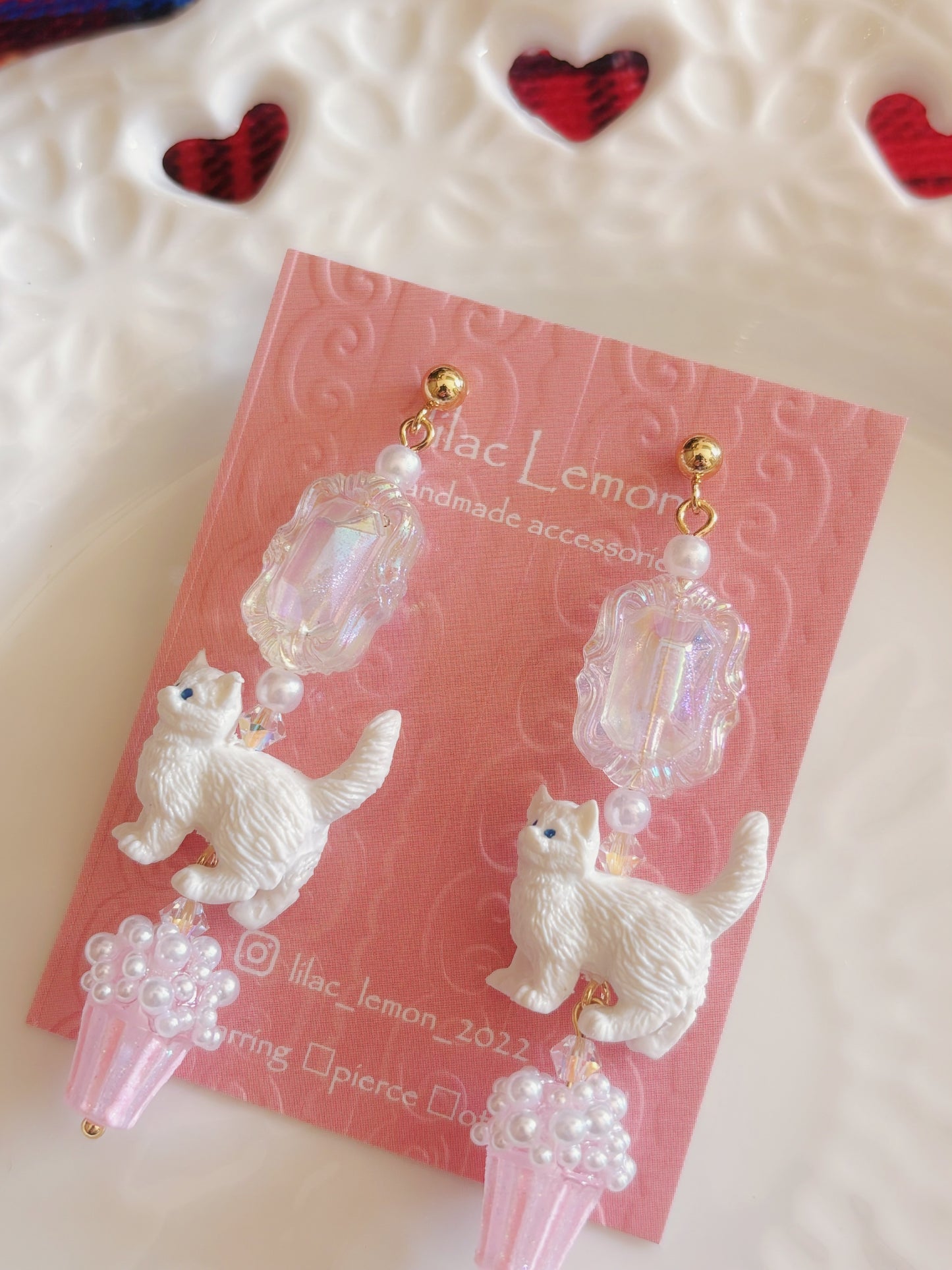 日本手工—可愛爆谷貓咪耳環