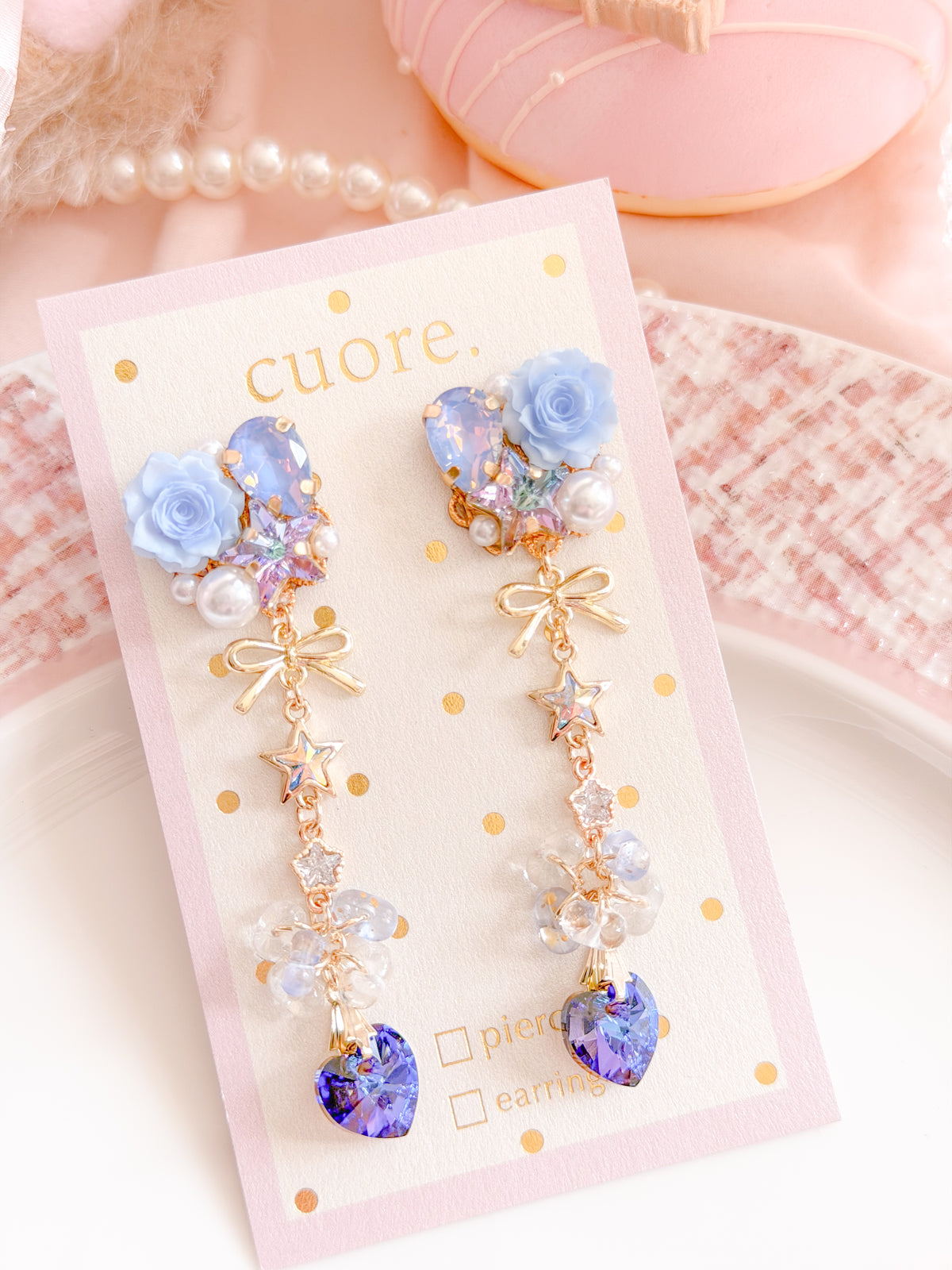 CUORE｜星光公主．玫瑰蝶蝶結星心耳環