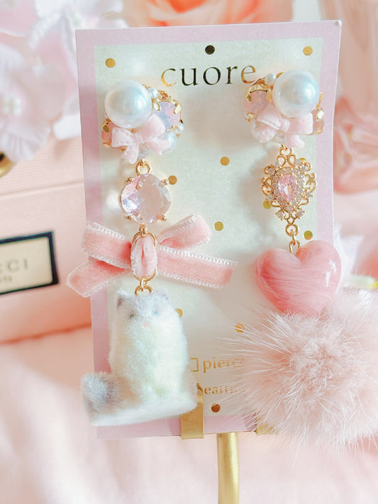 粉色小貓毛毛耳環