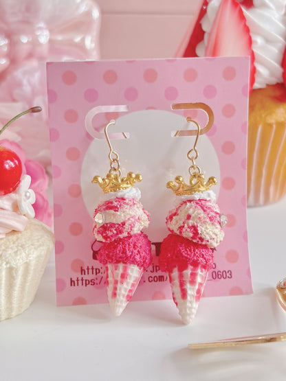日本手工-仿真草莓皇冠雪糕耳環