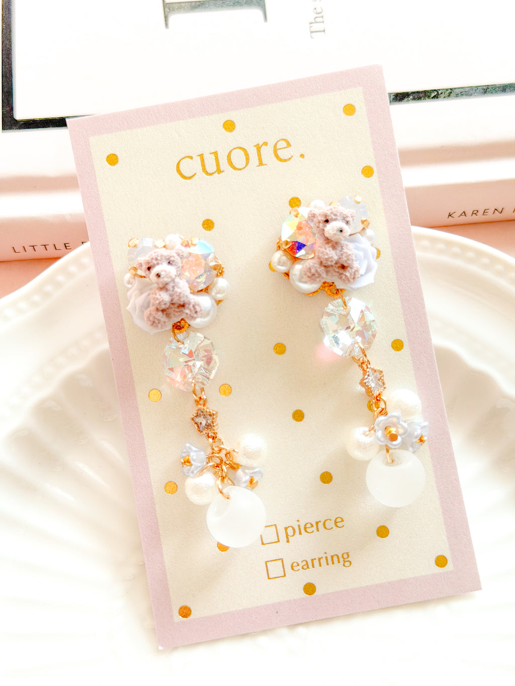 CUORE｜泰迪小熊公主珠珠耳環