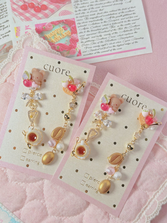 小熊下午茶咖啡耳環