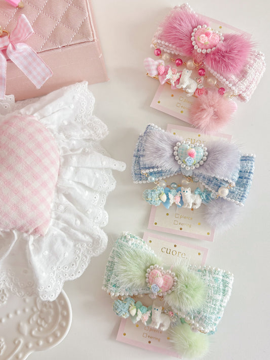 日本手工—限量小貓咪毛毛千鳥格髮夾