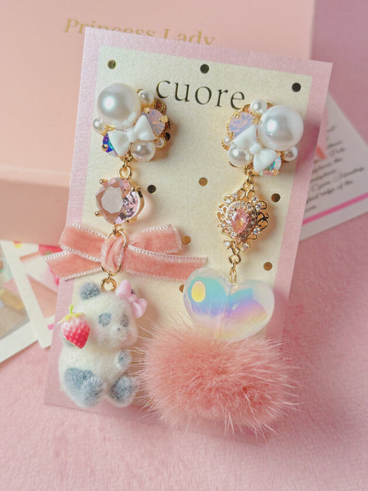 粉色小熊貓毛毛耳環