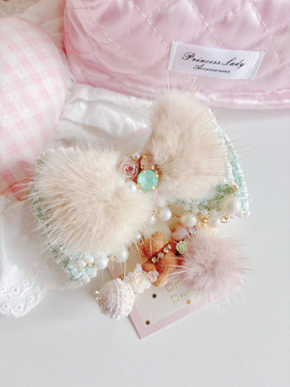 Cuore-限量版重工毛毛小熊華麗水晶髮夾