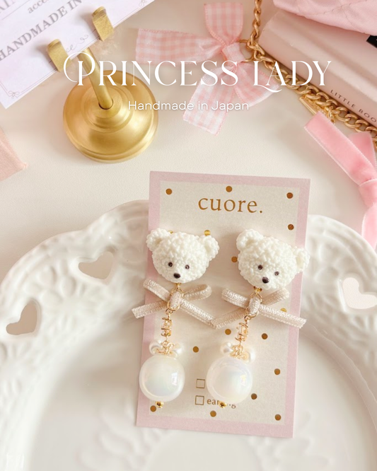 日本手工-白色小熊幻彩耳環