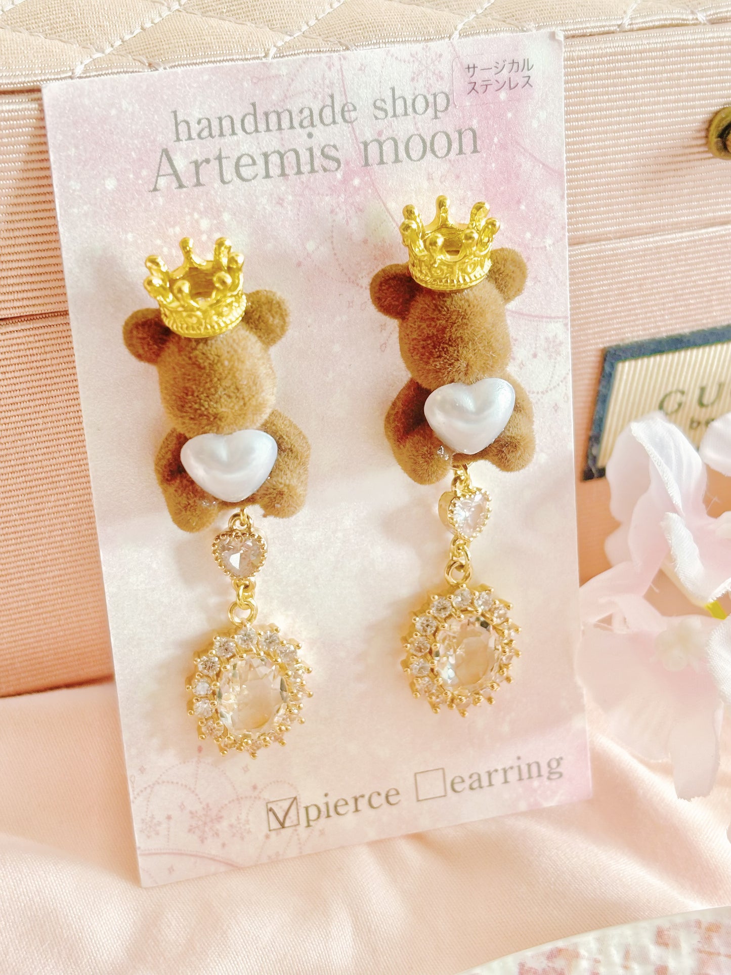 日本手工-皇冠小熊耳環