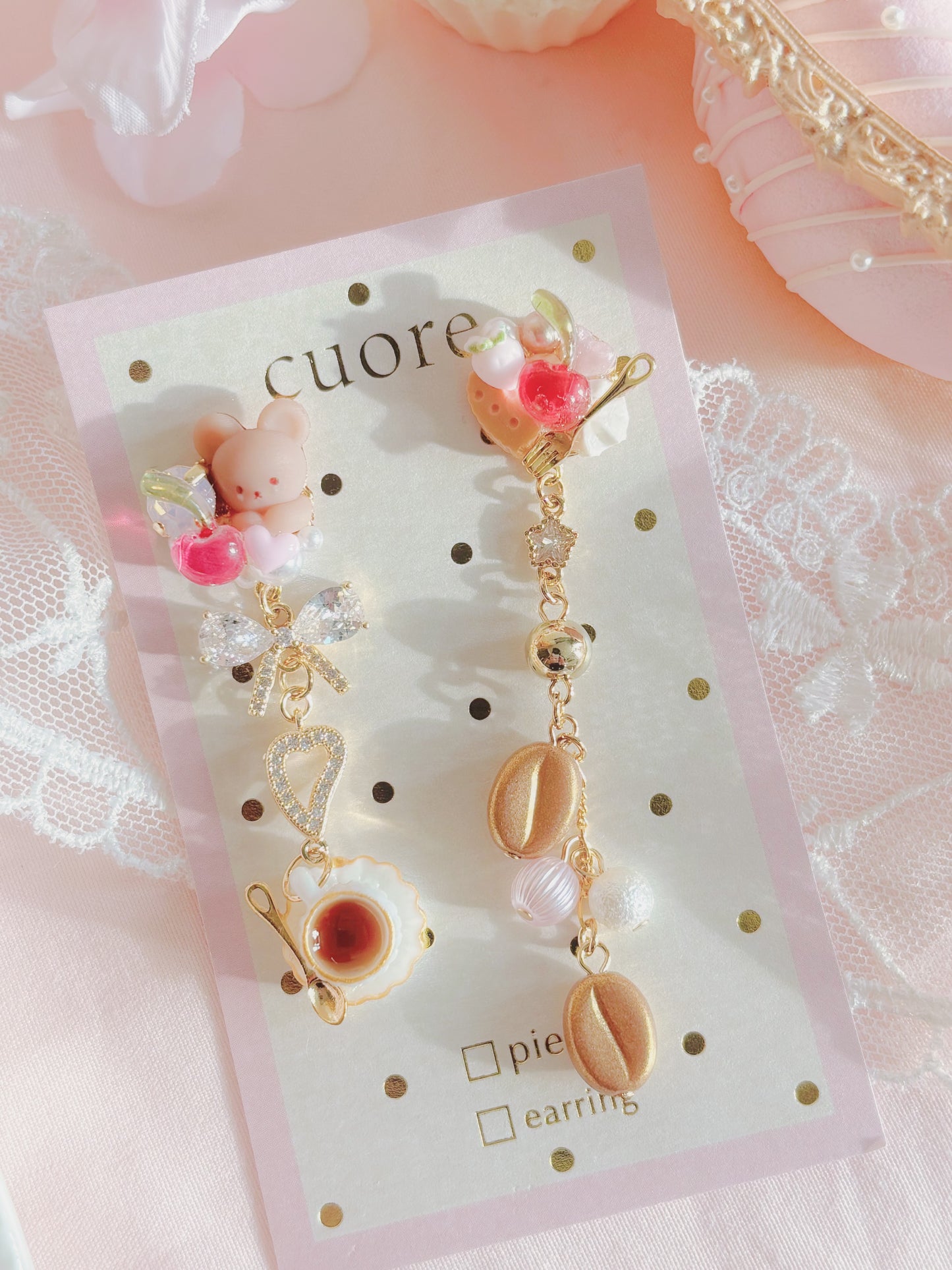 小熊下午茶咖啡耳環