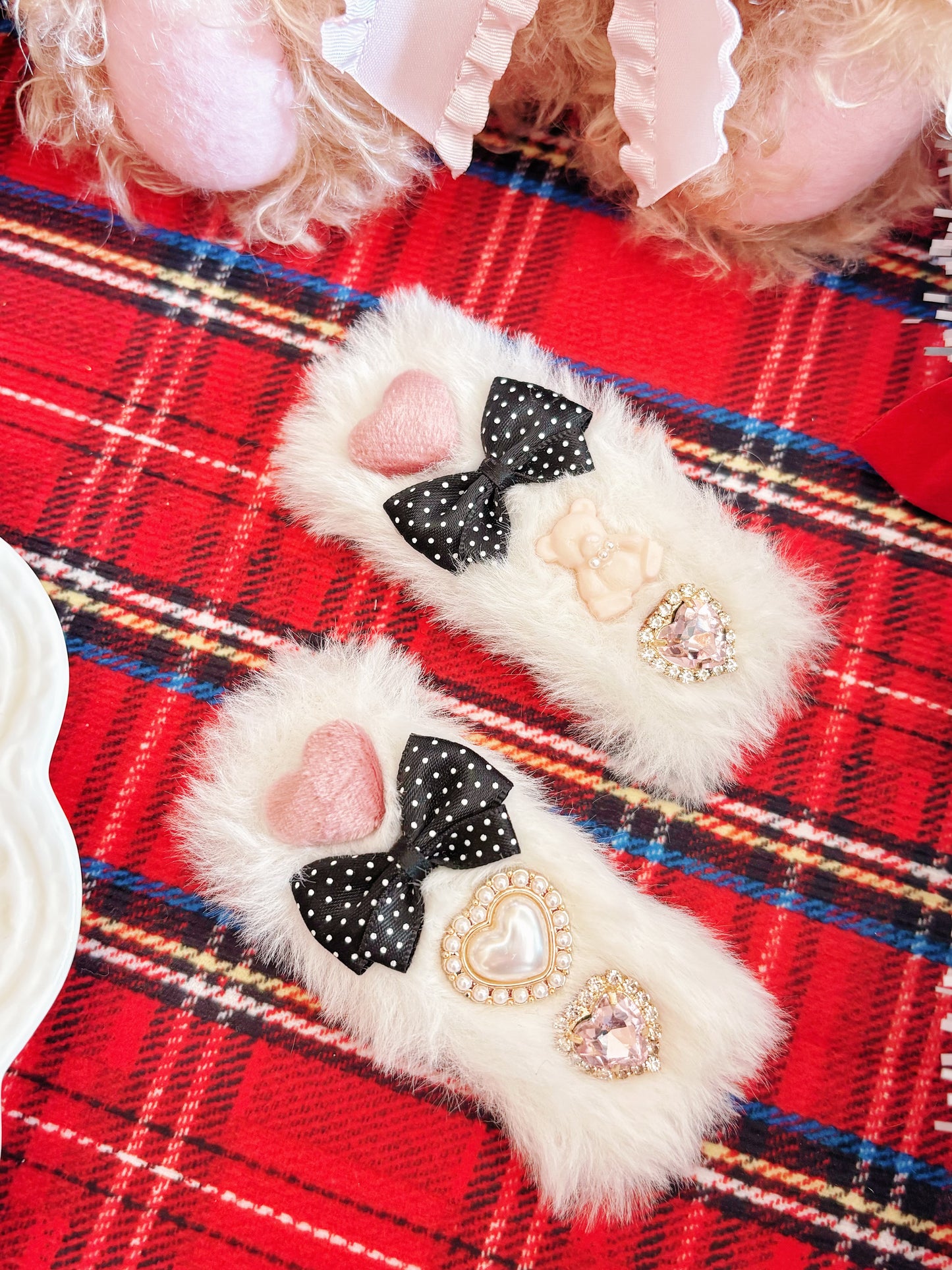 日本手工—黑白波點蝴蝶結髮夾