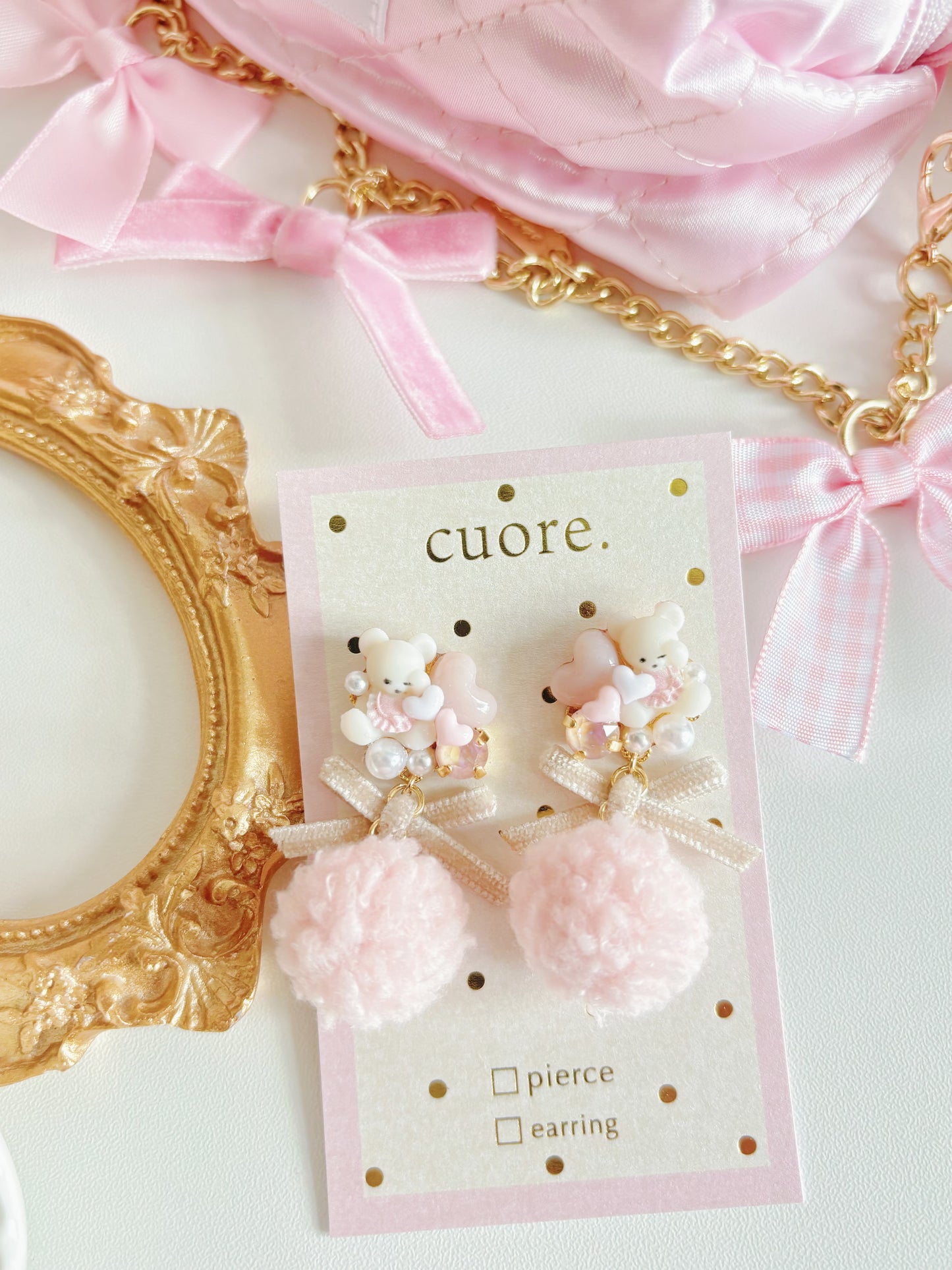 日本手工-可愛圍巾小熊毛茸耳環