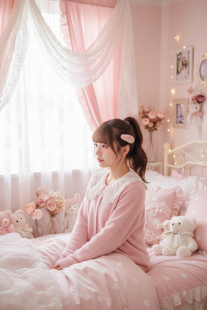 粉色毛球髮夾場景1 - 豐富版