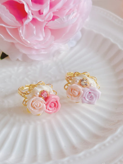 日本手工—玫瑰花忌廉水鑽戒指