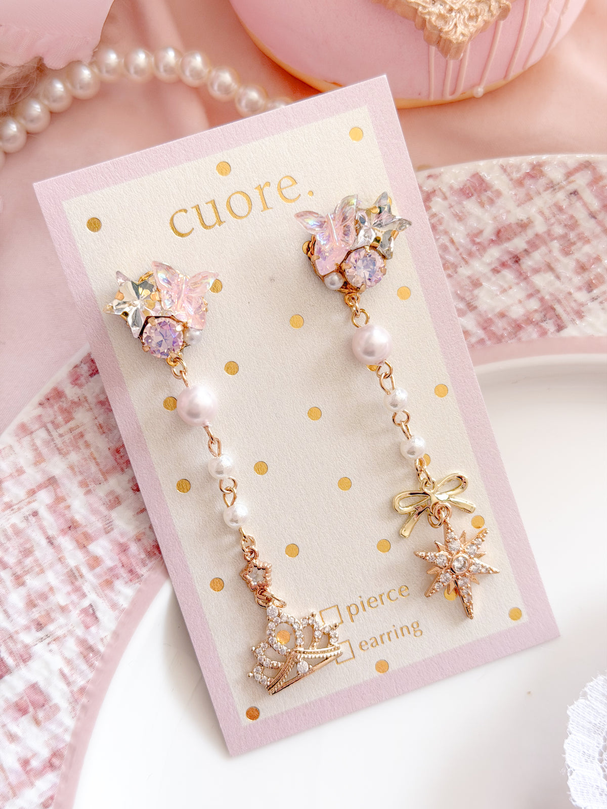 CUORE｜星光公主．珍珠花朵皇冠星耳環
