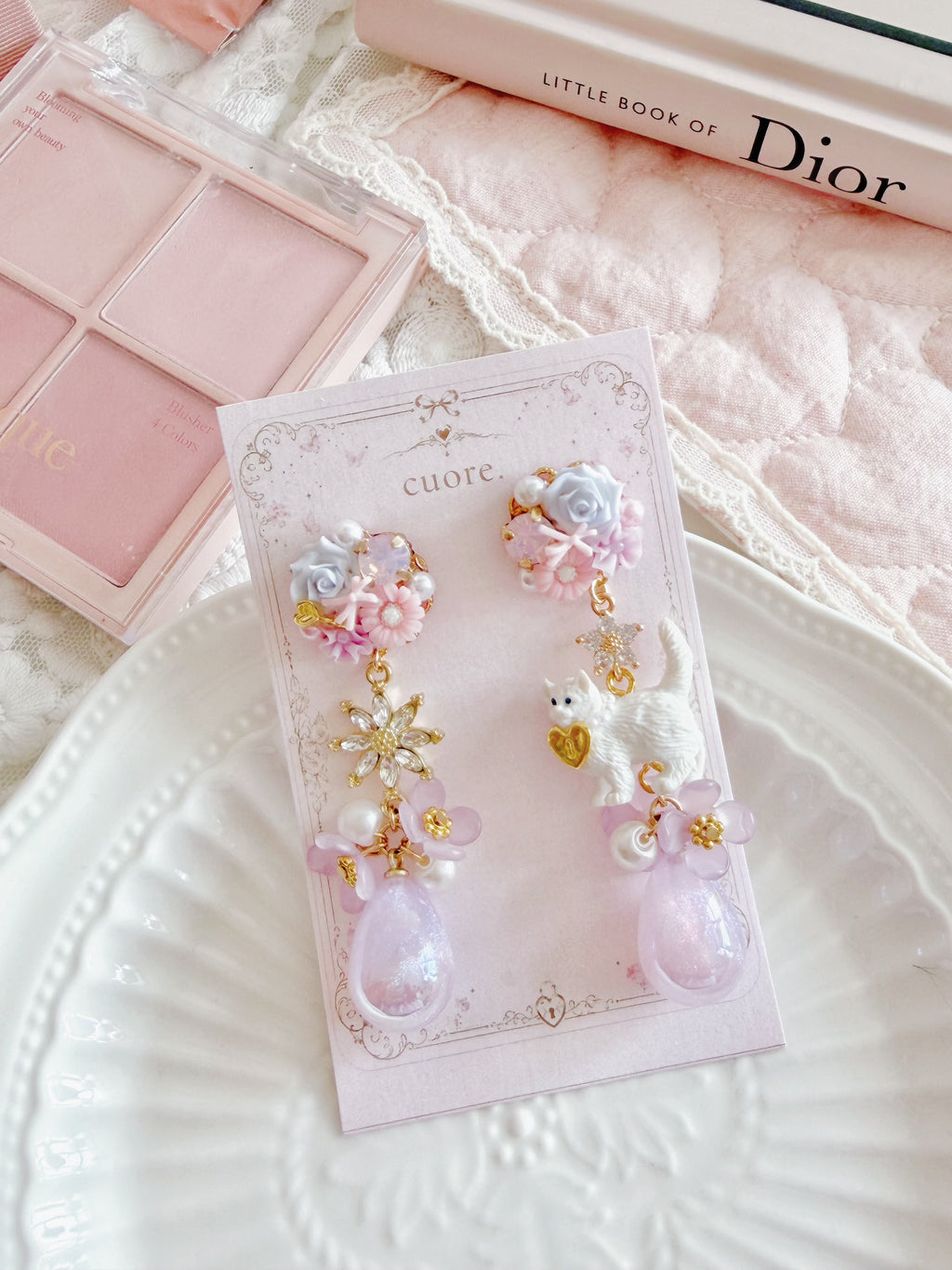 Cuore | 浪漫小貓玫瑰耳環
