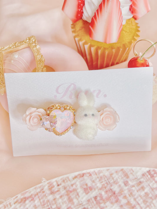 日本手工—可愛小兔玫瑰花髮夾