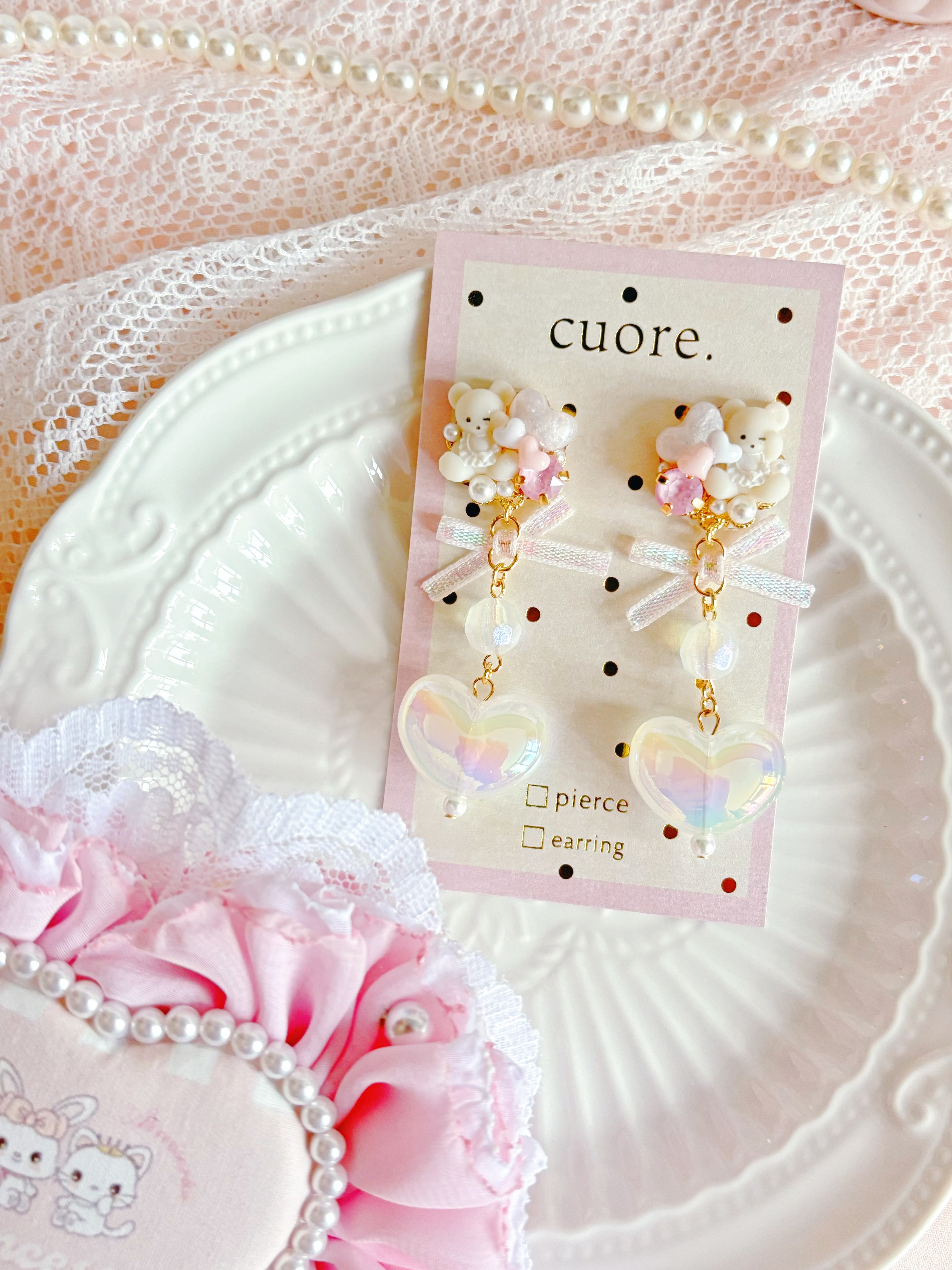 人氣商品—小熊珍珠心心（耳環/耳夾）