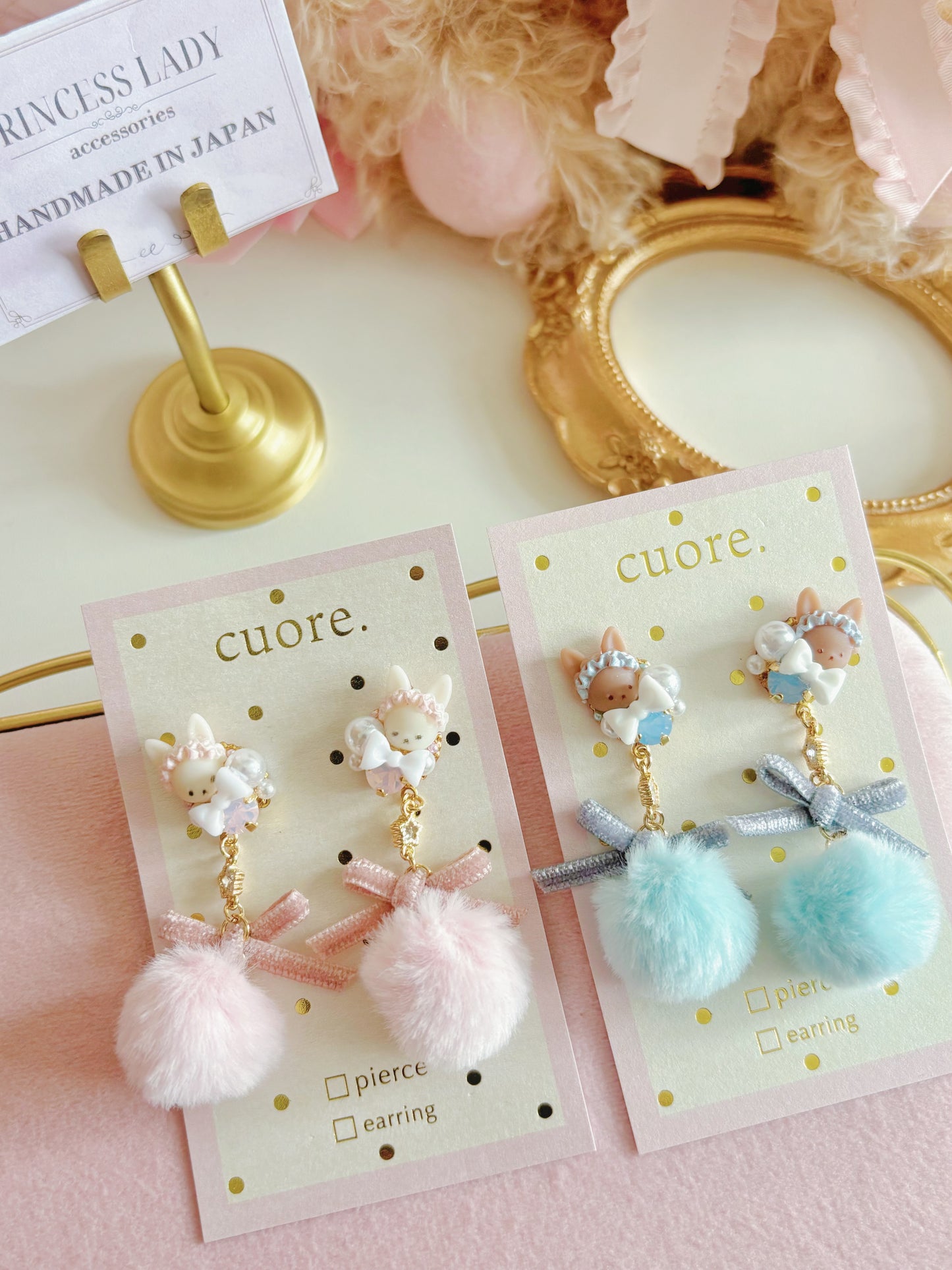 日本手工-熱銷款可愛小兔耳毛茸耳環