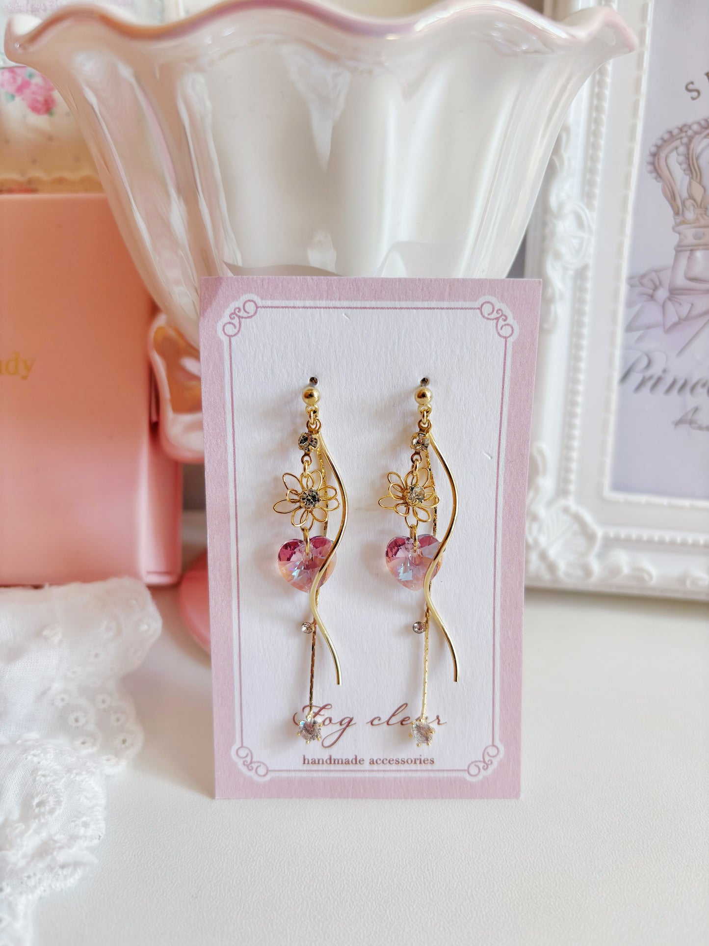 夢幻水晶線條花花耳環