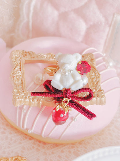 日本手工—小熊蝴蝶結草莓戒指￼