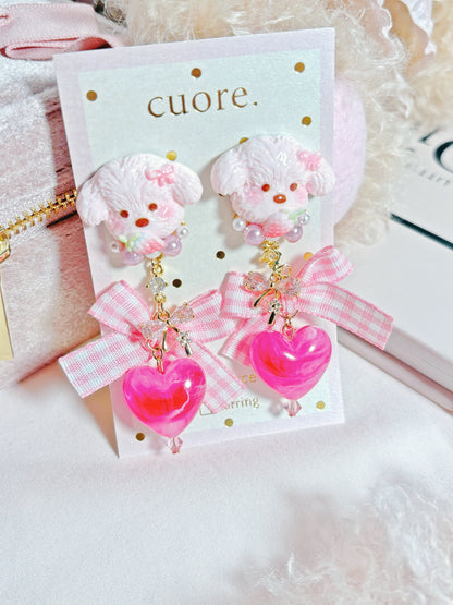 日本手作-可愛小狗蝴蝶結心心耳環