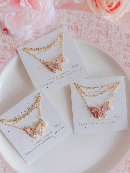 日本手工—水晶蝴蝶結珍珠頸鍊