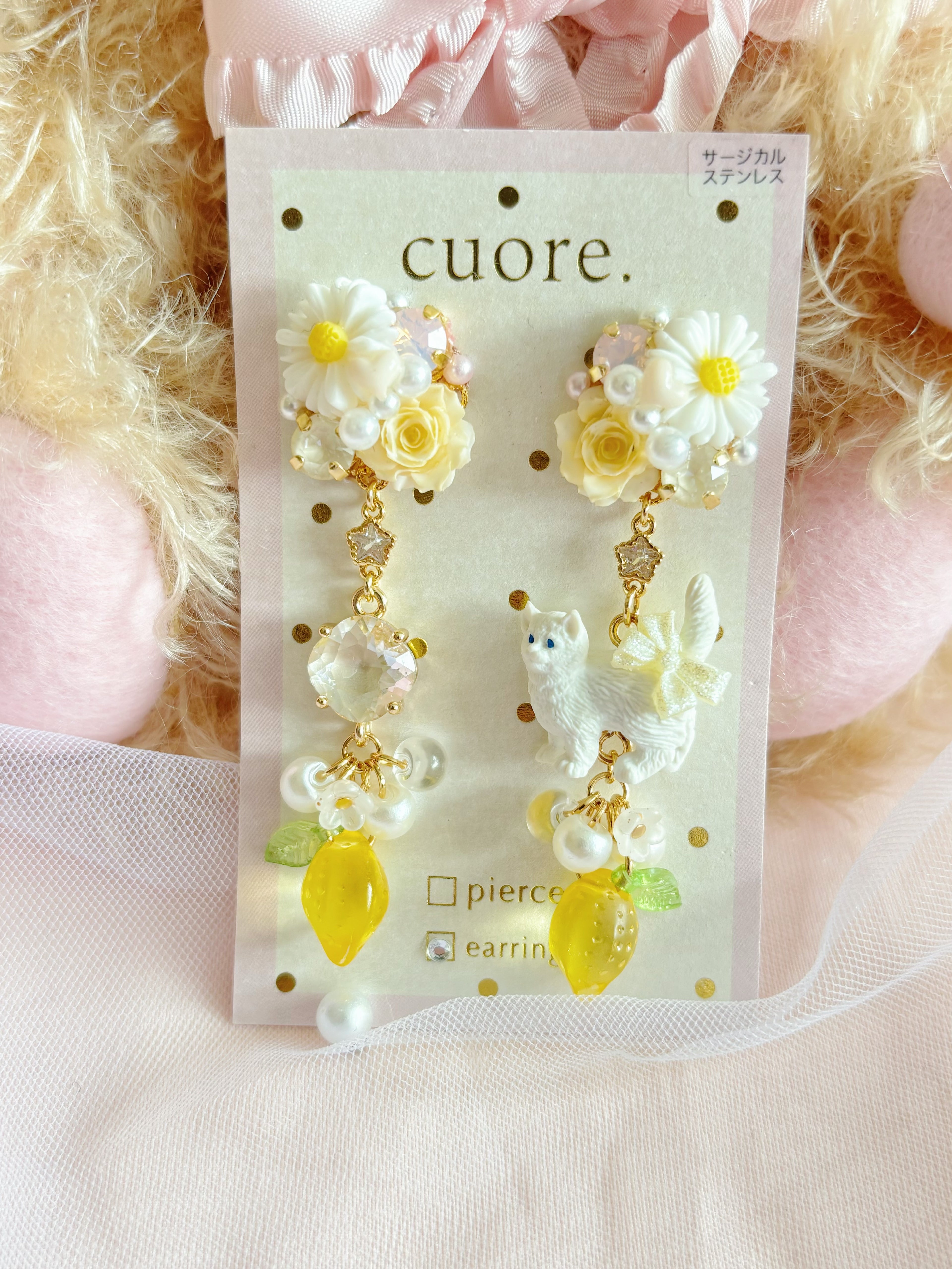日本手工｜Cuore 小貓咪檸檬耳夾