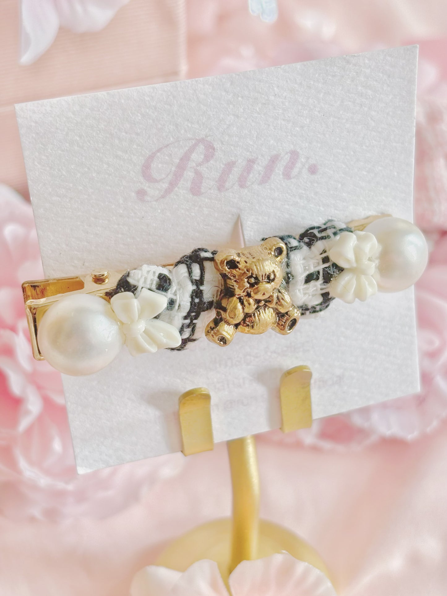 日本手工—千金風黑白小熊髮夾