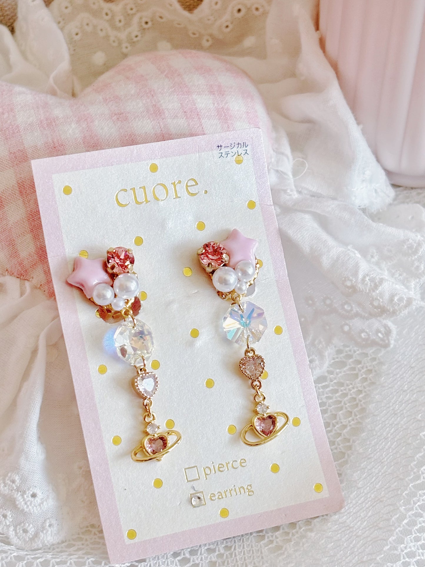 日本手工—心形星球星星耳夾￼