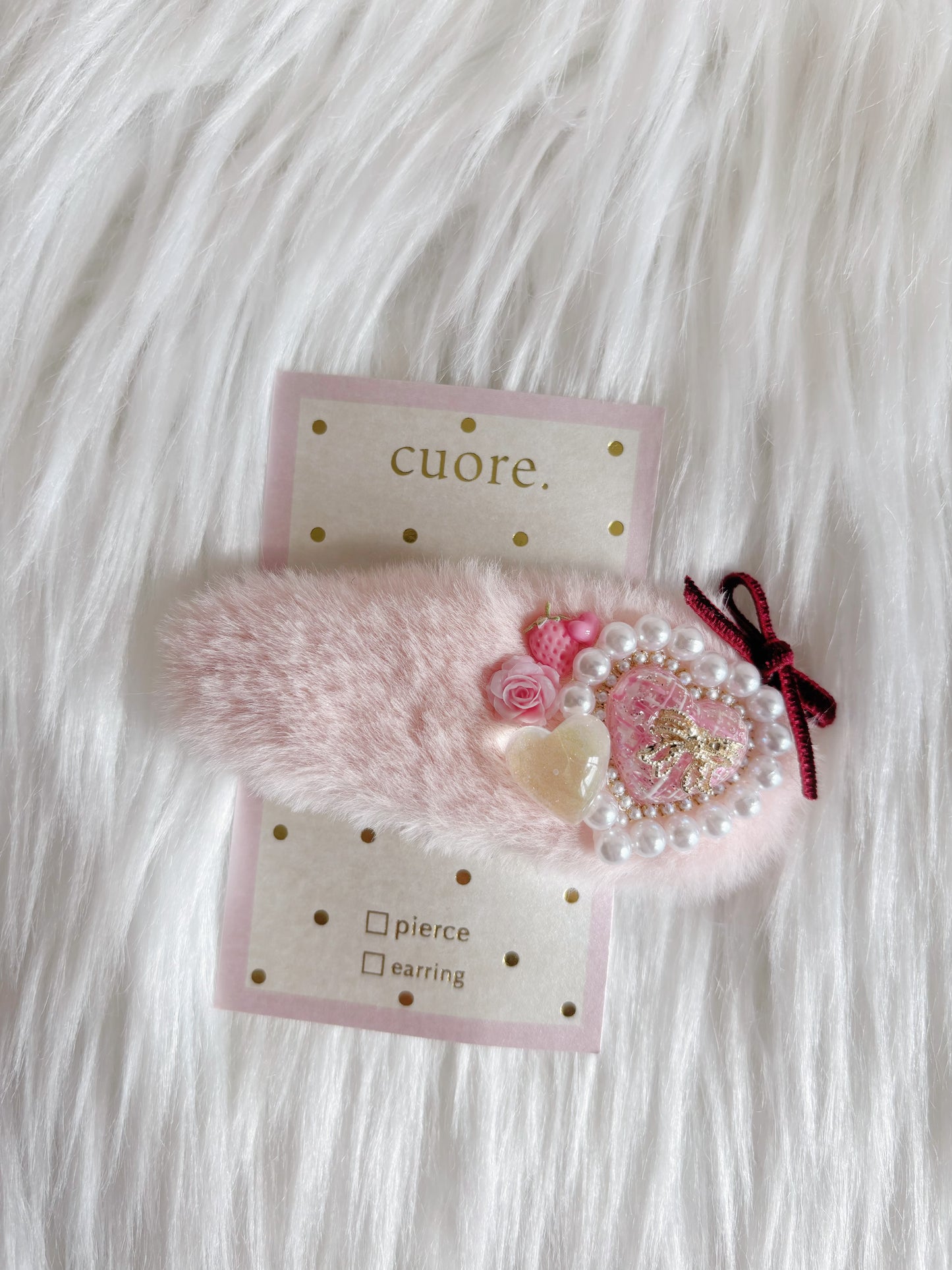 日本手工-可愛甜美風心心毛茸髮夾