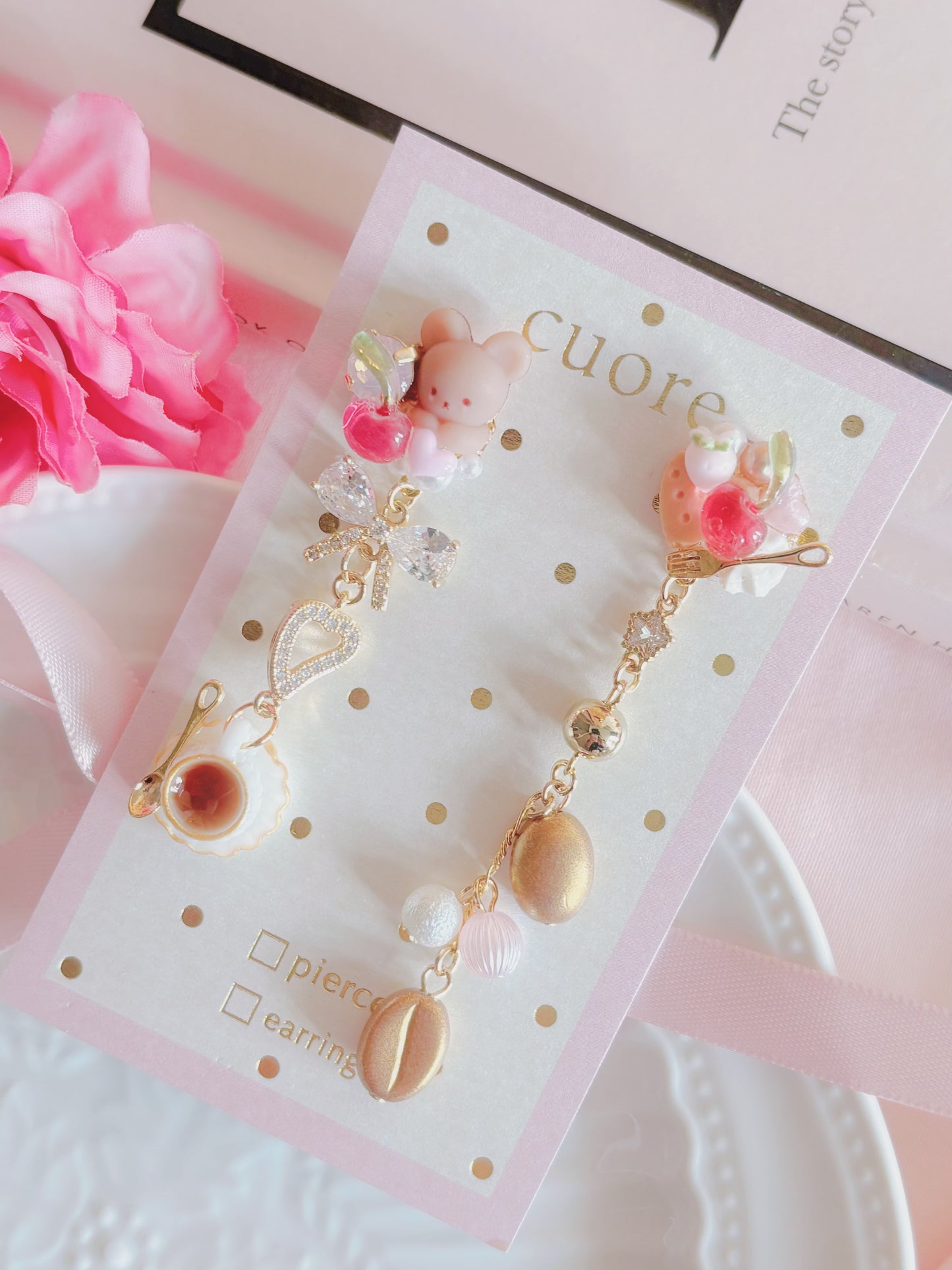 小熊下午茶咖啡耳環