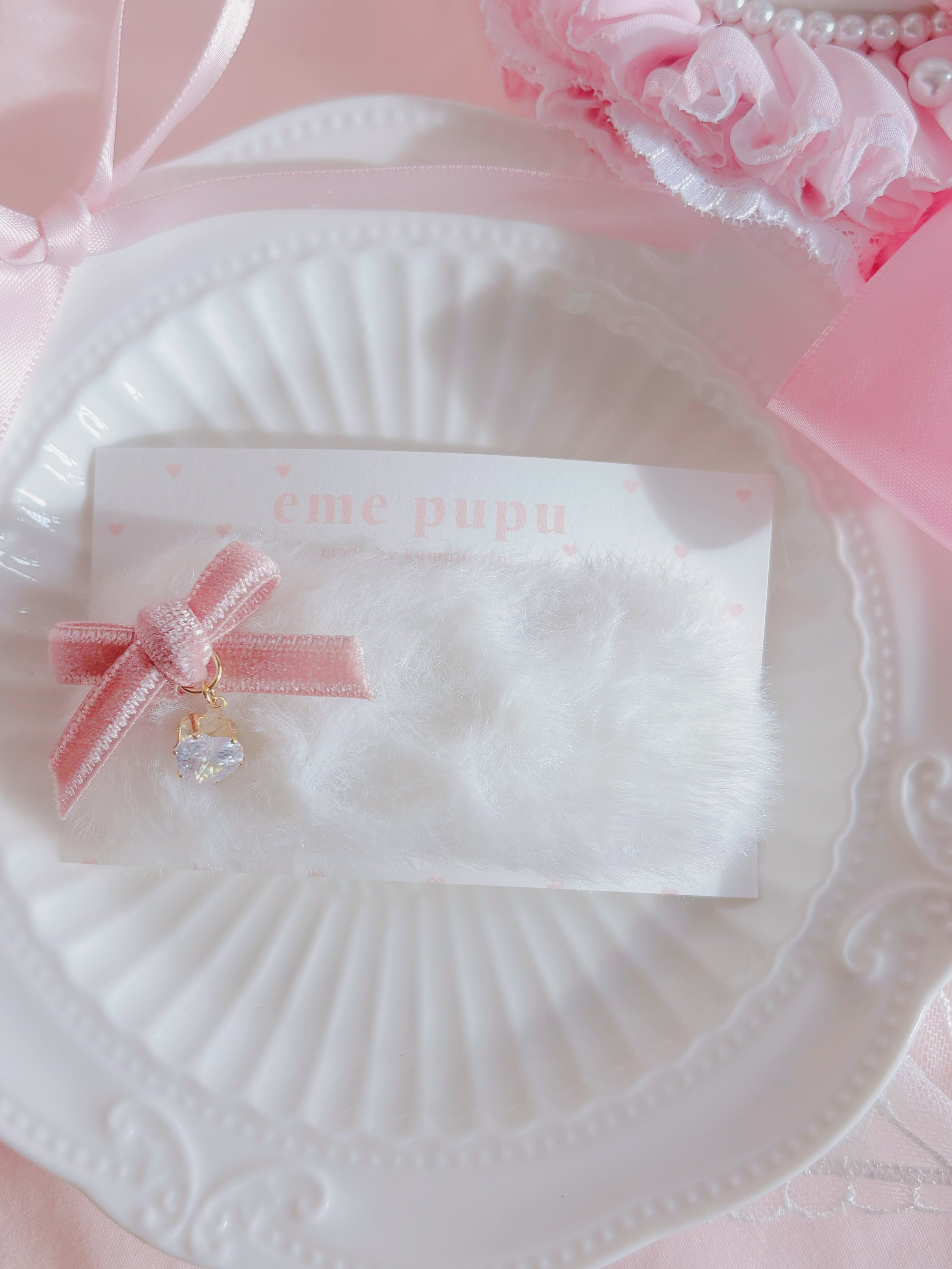 日本手工—毛毛可愛水鑽髮夾