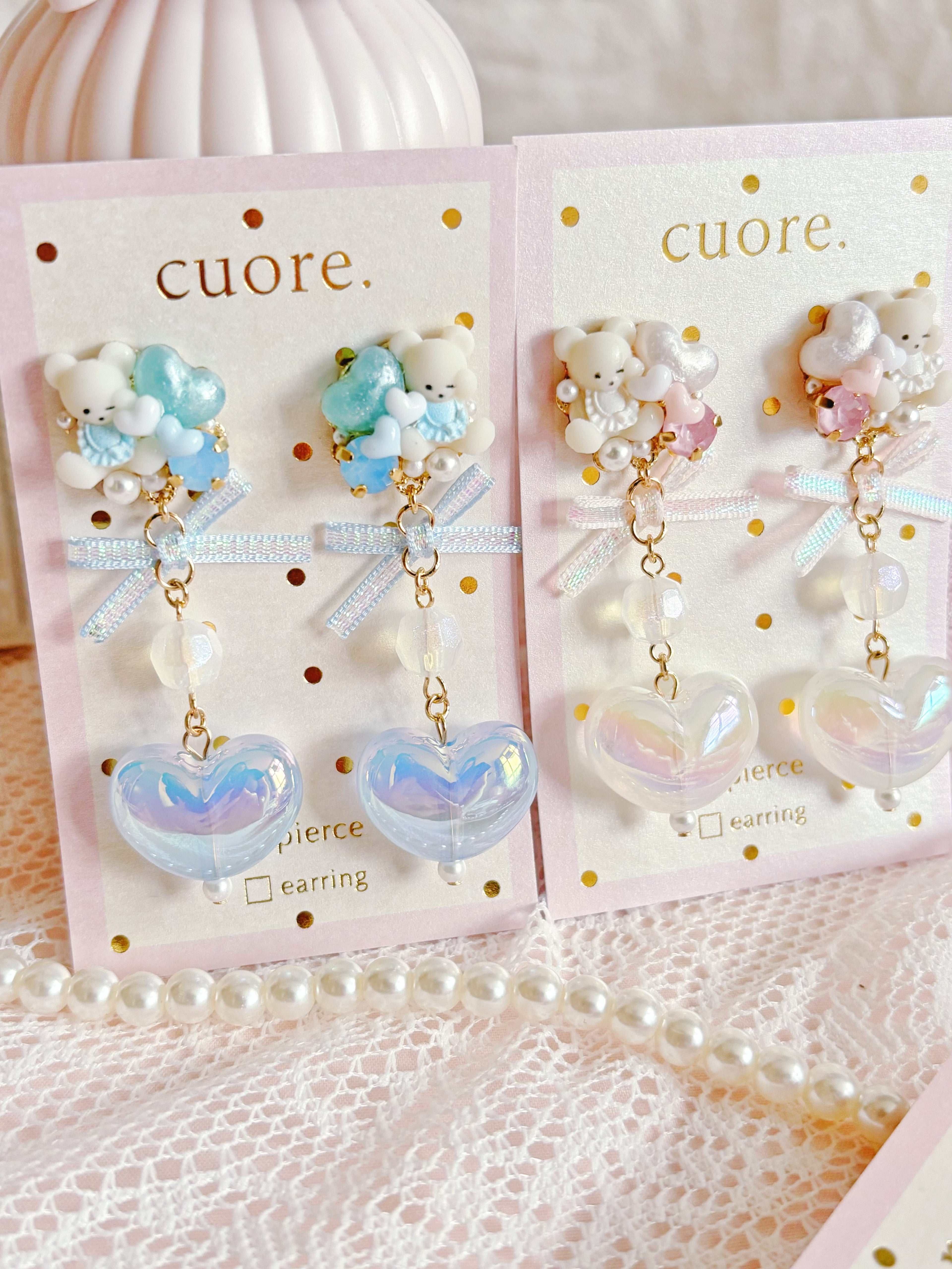 人氣商品—小熊珍珠心心（耳環/耳夾）