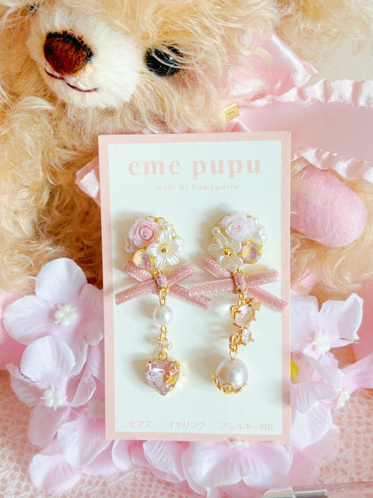 日本手工—日系奢華水晶蝴蝶結耳環