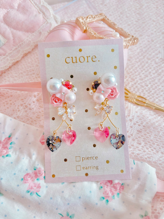 日本手工—Cuore 獨家粉黑水晶耳環