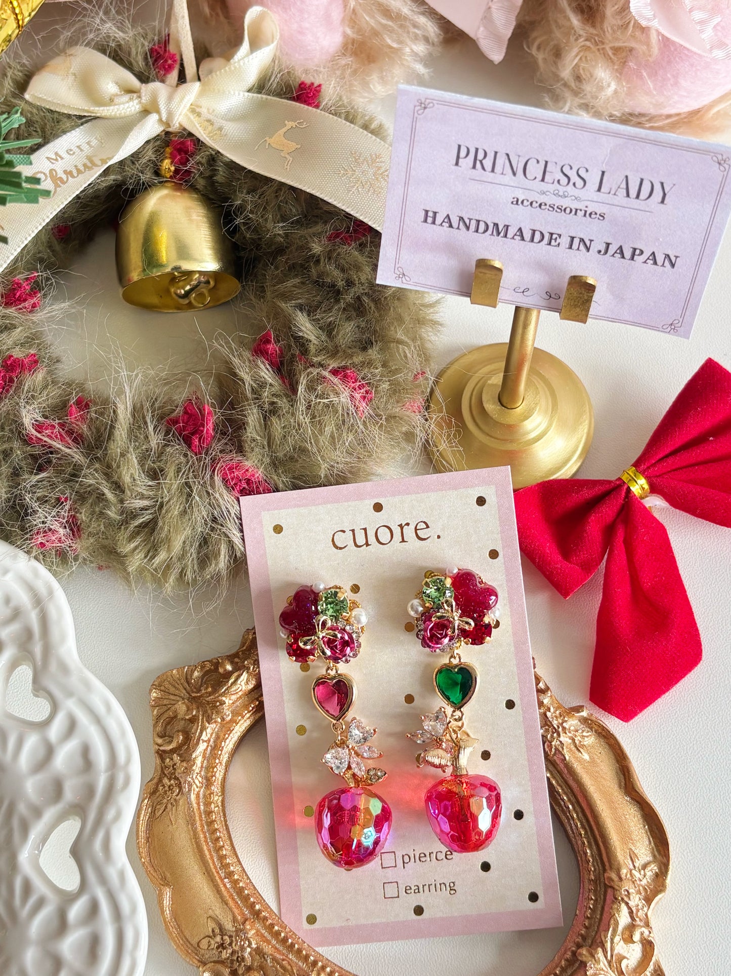 日本手工-聖誕心心立體耳環