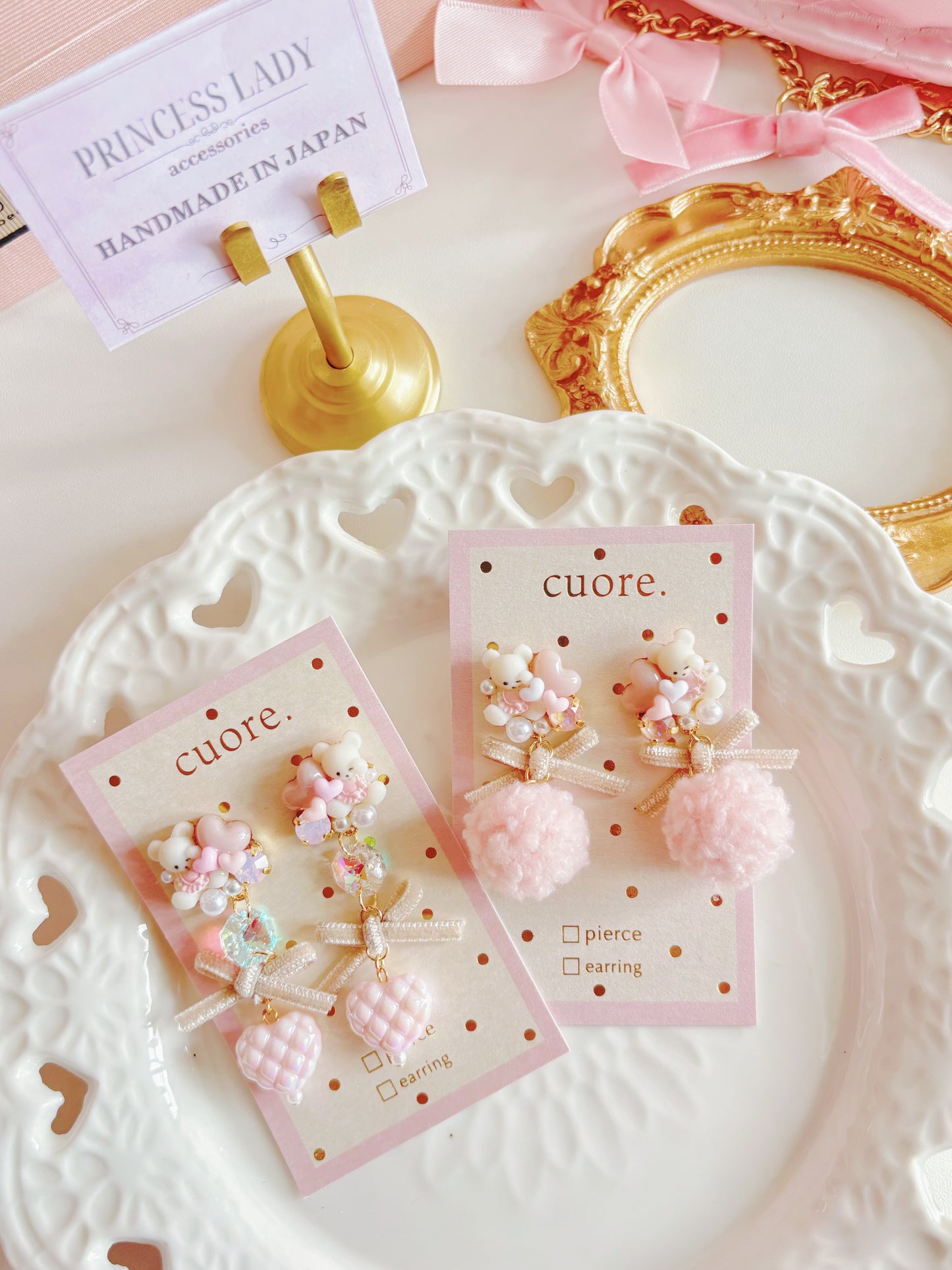 日本手工-可愛圍巾小熊毛茸耳環