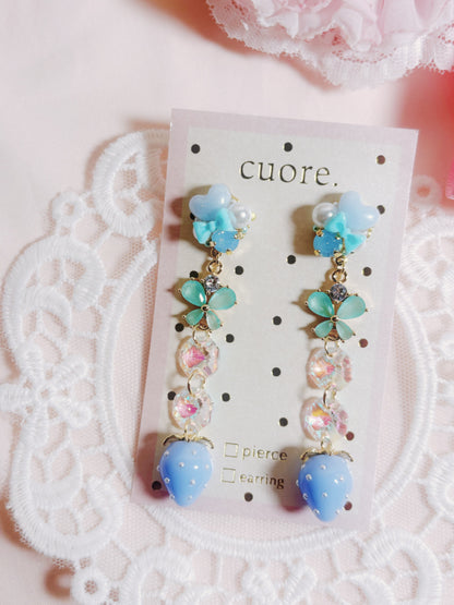 日本手工-粉藍水晶亮透蝴蝶結耳環